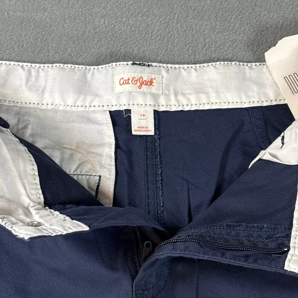 Cat & Jack Boys Navy Blue Flat Front Shorts Adjustable Waist Size 16 NWT